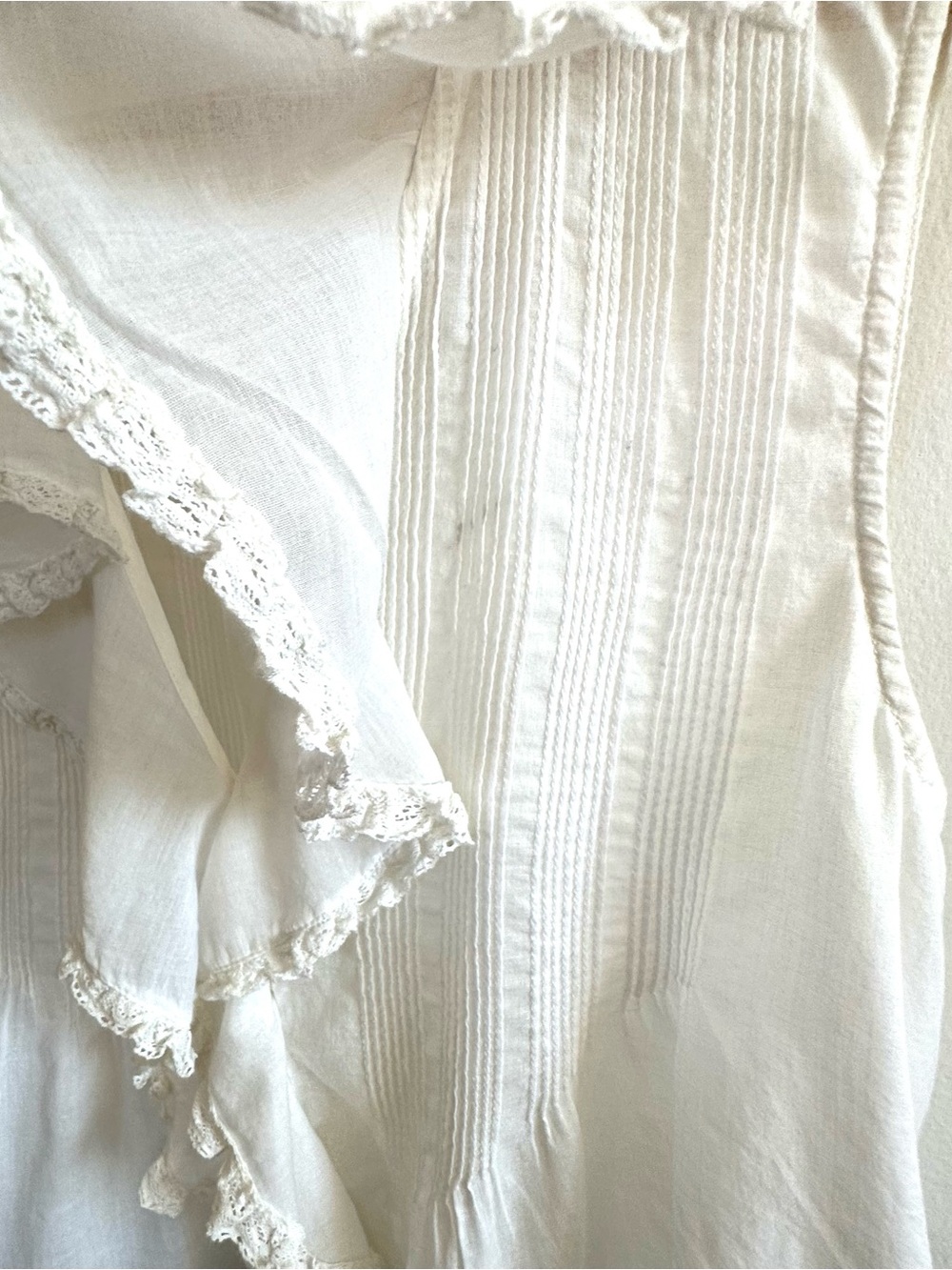 DÔEN Ivory "Salt" Hilda Sleeveless Pintuck Ruffle Blouse Romantic Cotton S - Picture 10 of 10
